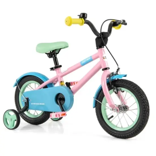 Costway 12" Kids Bike with Adjustable Saddle Handlebar Removable Training Wheels Handbrake Green/Red/Pink/Blue/Black image {13}