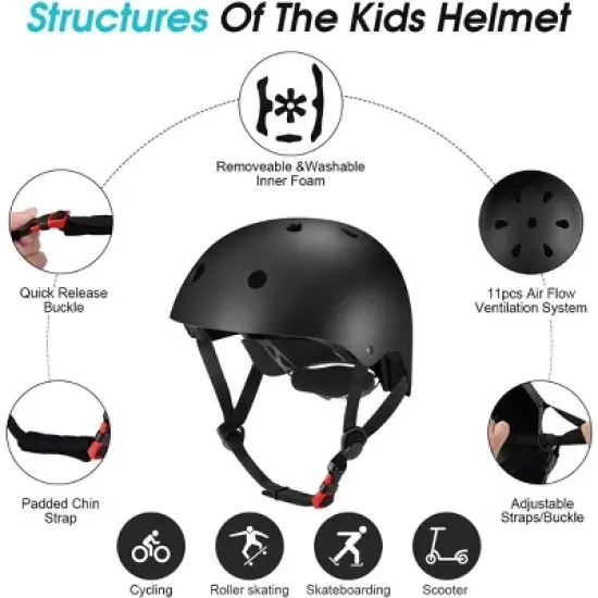 Evita Adjustable Helmet for Ages 5-16 Kids with Elbow Knee Wrist Pads image {9}