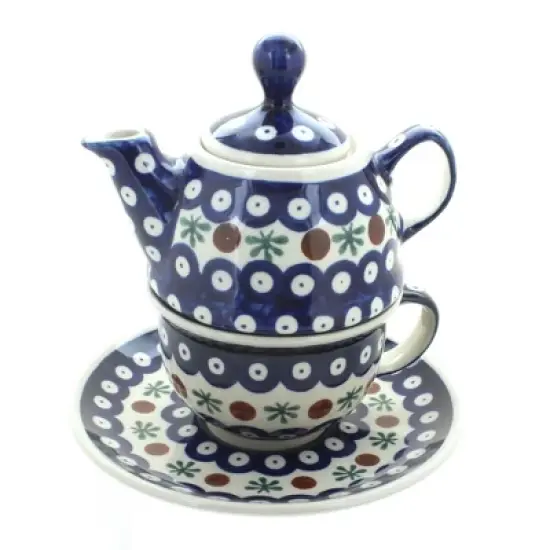 Blue Rose Polish Pottery 1148-775 Zaklady Individual Teapot & Cup image {6}