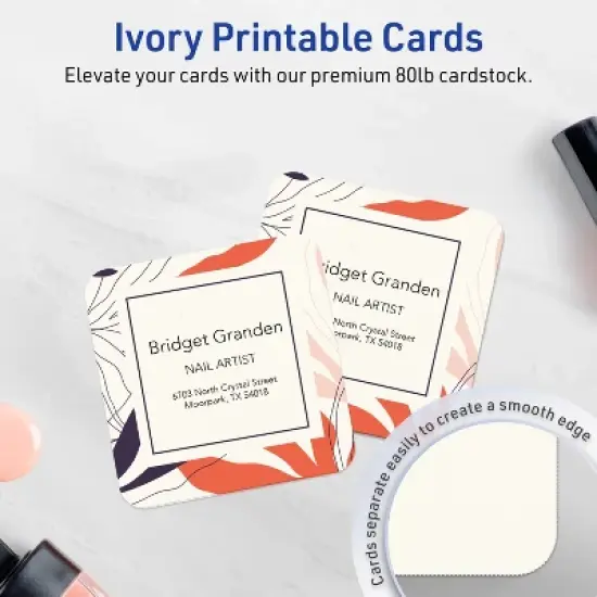 Avery Square Cards with Rounded Corners, 2" x 2", Matte Ivory, 600ct image {1}