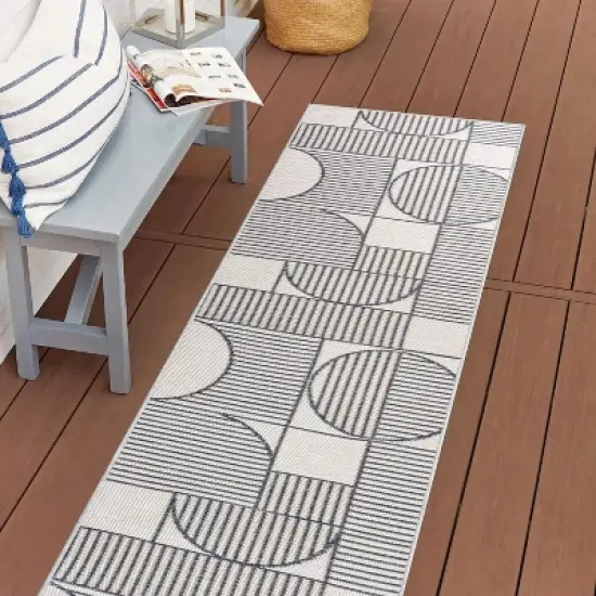 JONATHAN Y Arielle Mid-Century Modern Geometric Lines Reversible Machine-Washable Indoor/Outdoor Area Rug image {4}