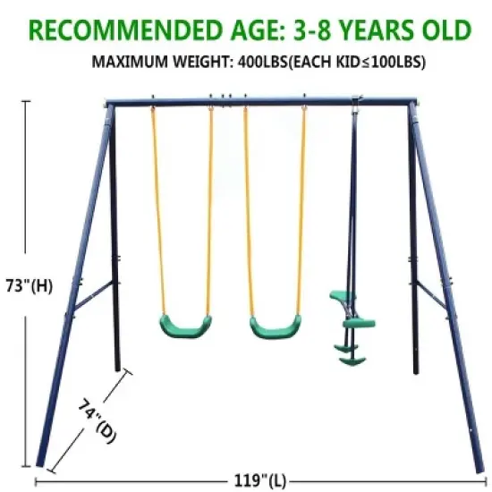 Dexmalle Metal Swing Set Outdoor with Glider for Kids image {9}