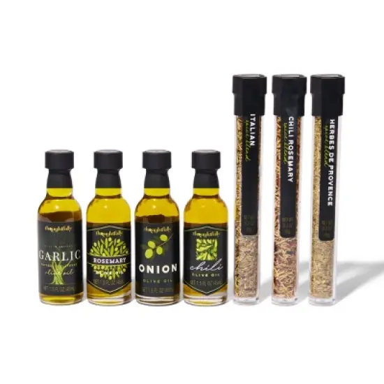 Thoughtfully Gourmet, Olive Oil Spice Infusion Gift Set, Premium Cold Pressed Extra-Virgin Olive Oil from Spain, Includes 4 Flavored Olive Oils and 3 image {1}