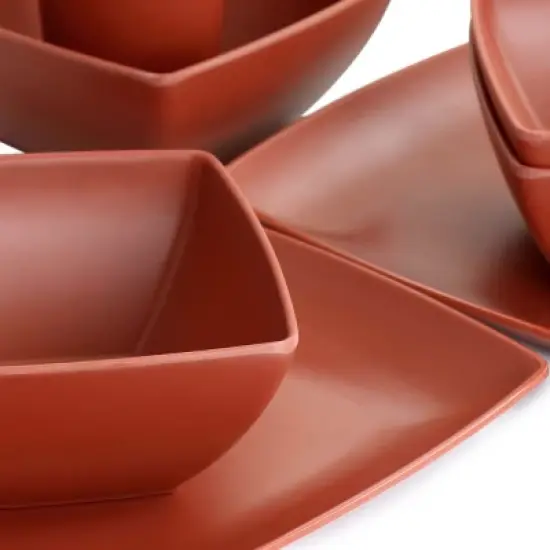 Gibson Home Grayson Melamine 12 Piece Square Dinnerware Set in Orange image {3}