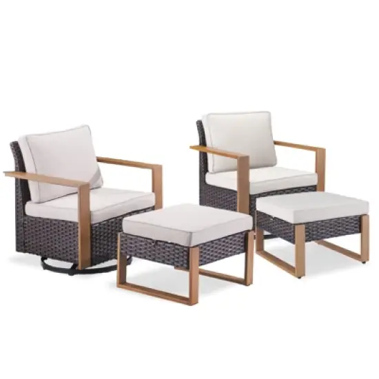 Buenhomino 4 Pieces Patio Furniture Sets, Wicker Patio Swivel Glider Chairs Set with 2 Ottoman, Outdoor Furniture Set for Outside Porch and Backyard image {7}