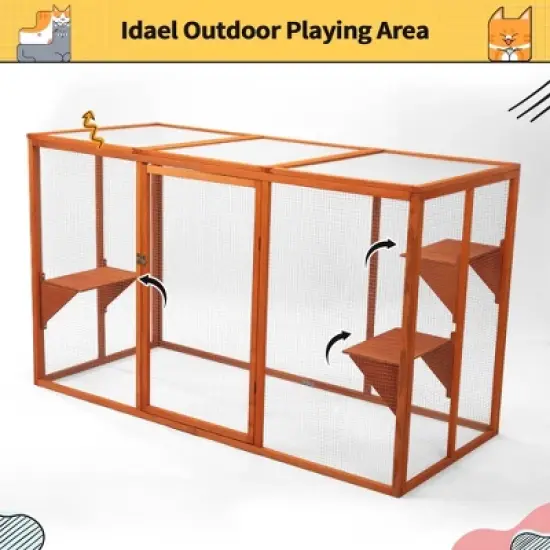 Sandinrayli Outdoor Cat House, Wood Cat Catio with Sunshine Panel, Orange image {2}