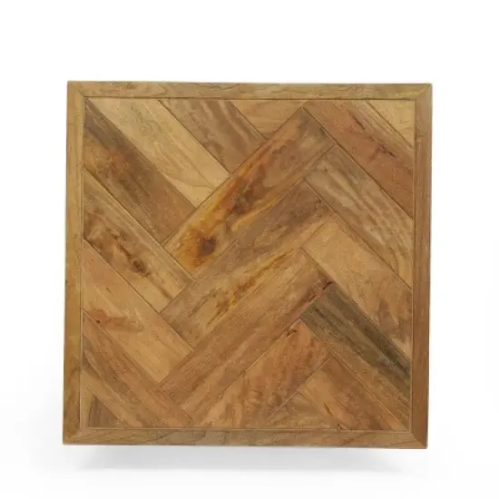 Villard Boho Handcrafted Mango Wood Parquet Side Table Natural Honey/Gray - Christopher Knight Home image {2}