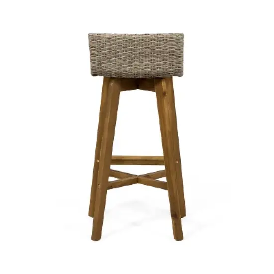 2pk La Brea Acacia Wood & Wicker Patio Barstools Brown / Teak - Christopher Knight Home image {3}