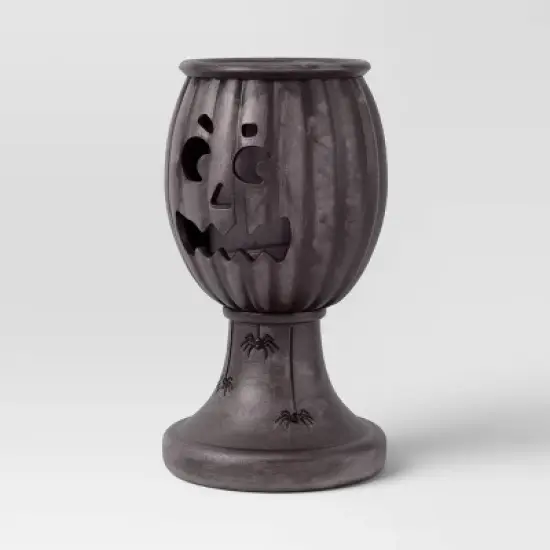 17" Textured Pumpkin Urn Spider Style Halloween Decorative Prop Gray - Hyde and EEK! Boutique&trade; image {2}
