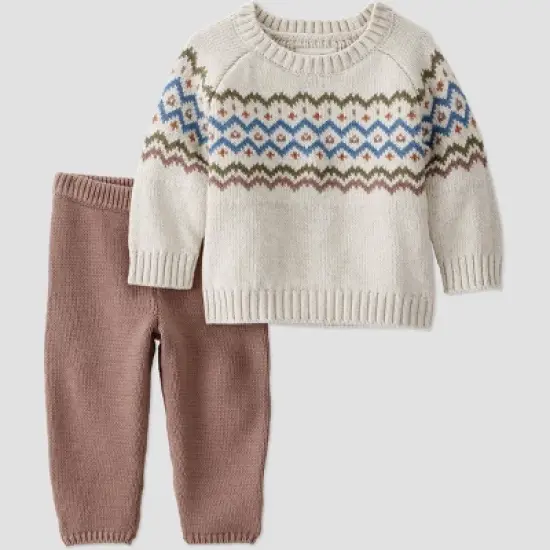 Little Planet By Carter's Organic Baby Boys' 2pc Sweater Set - Brown/Cream image {4}