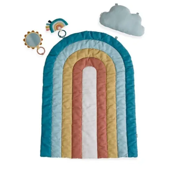 Itzy Ritzy Rainbow Tummy Time Play Mat with Cloud Bolster and Two Toys image {6}