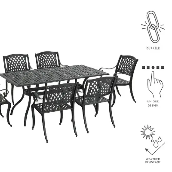 Christopher Knight Home Bonneville Outdoor Cast Aluminum 7 Piece Dining Set with Umbrella Hole, Antique Matte Black image {5}