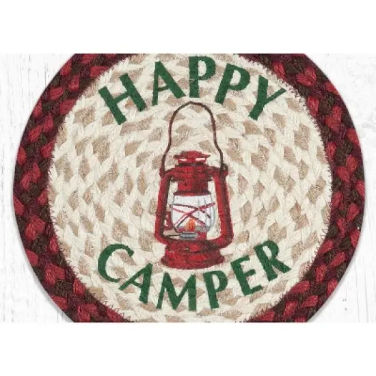 Earth Rugs Happy Camper Round Trivet 10"x10" &ndash; Hand-Braided Jute, Rustic Campfire Accent image {1}