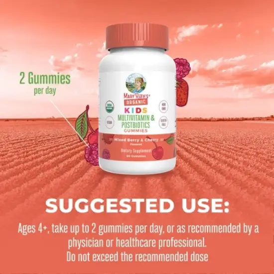 MaryRuth's Kids Multivitamin & Postbiotics Gummies, Mixed Berry & Cherry, Org, 60 ct image {2}