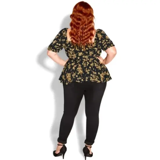 Women's Plus Size Quirky Print Top - black yellow | CITY CHIC image {1}