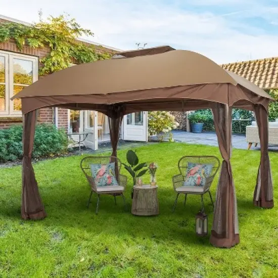10' x 10' Outdoor Garden Gazebo with Skirts Tent Canopy Beige - Captiva Designs image {2}