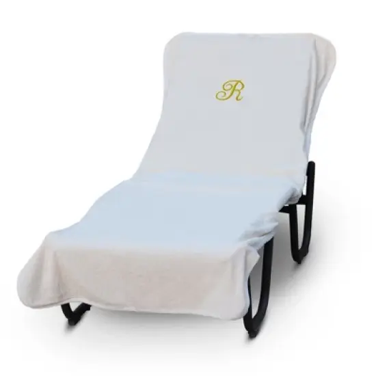 BC BARE COTTON Luxury Hotel & Spa Monogrammed Pool Chaise Lounge Cover, Standard Size 90 X 29 Inches - White - Gold Script image {32}