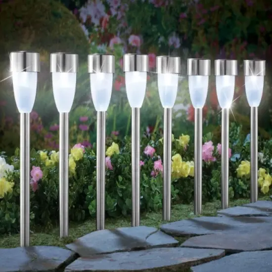 Collections Etc Solar Light Pathway Stakes - Set Of 8 Multi Color Lights image {1}