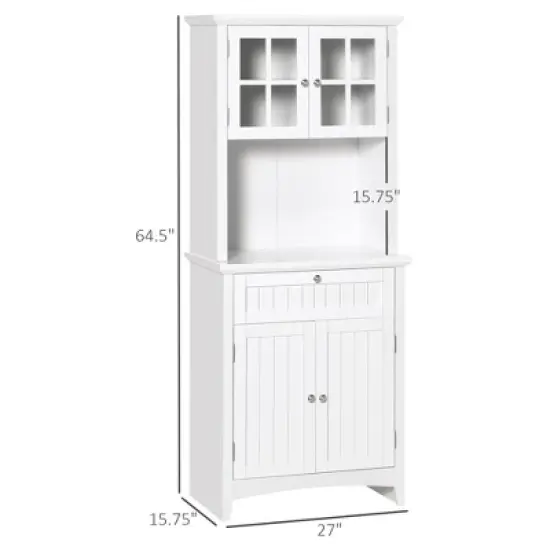 Gulches Elegant Versatile Buffet with Hutch - Kitchen Pantry Cabinet, Framed Glass Door, Drawer, Microwave Space, White 27"W x15.75"D x64.5"H image {5}