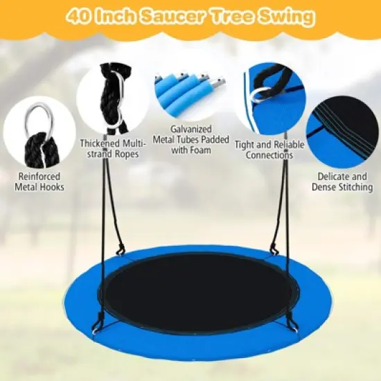 Tangkula 40" Flying Saucer Tree Swing 660 lbs Capacity Outdoor Swing with Multi-colored LED Lights - 3/8 Light Modes Hanging Round Swing Rainbow/Navy Blue image {5}