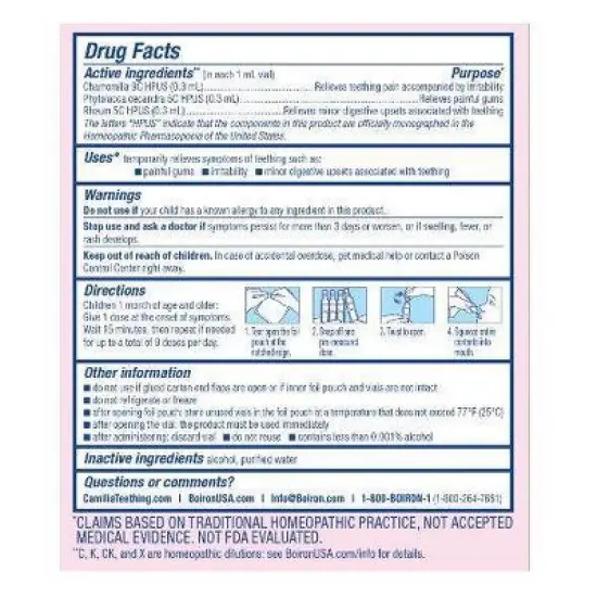 Boiron Camilia Teething Drops for Daytime and Nighttime Relief of Painful or Swollen Gums and Irritability in Babies - 30ct image {3}