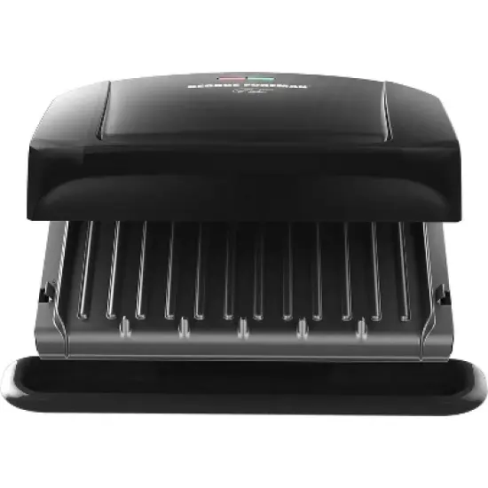 George Foreman 4-Serving Removable Plate Electric Grill and Panini Press, George Tough Non-Stick Coating, Drip Tray Catches Grease, Black image {7}