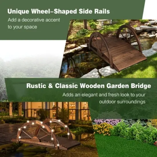 Costway 3.3FT Garden Bridge Classic Arc Wooden Bridge Decorative Garden Landscape image {4}
