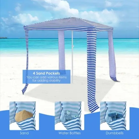 Costway 6.6' x 6.6' Foldable Beach Cabana Easy-Setup Beach Canopy W/ Carry Bag Navy\Blue image {7}