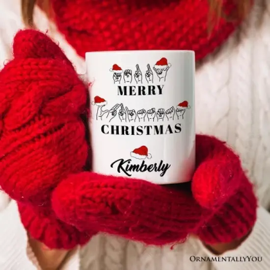 ASL Sign Language Merry Christmas Mug, Gift for Teacher (Non-Custom Only)| OrnamentallyYou image {3}