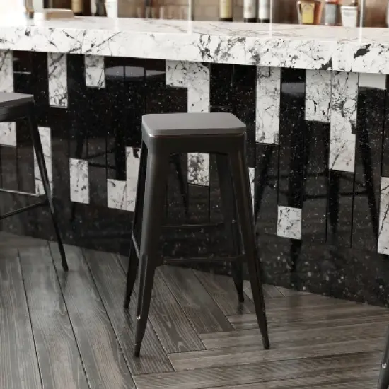 Flash Furniture Perry Poly Resin Wood Square Seat with Rounded Edges for Colorful Metal Barstools image {3}