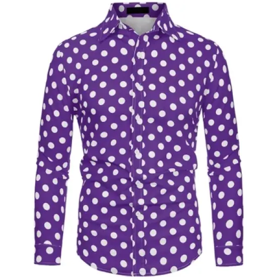 Lars Amadeus Men's Shirts Polka Dots Long Sleeve Slim Fit Printed Dress Button Down Shirt image {14}