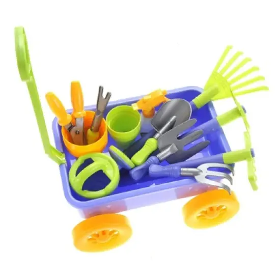 Insten Garden Wagon Playset with Rake, Hoe, Spade, Shovel, Pots & Other Tools, Gardening Toys for Kids image {3}