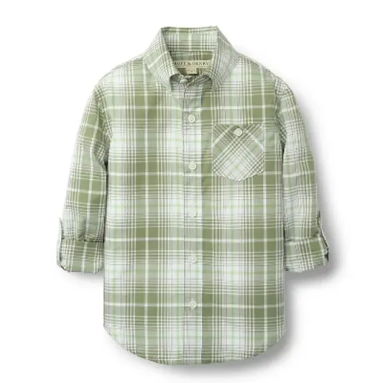 Hope & Henry Boys' Poplin Short Sleeve Button Down Shirt, Kids image {9}