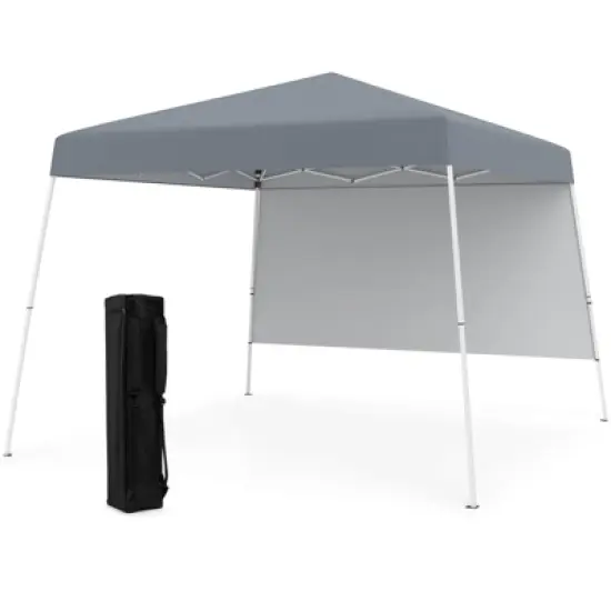 Costway 10 X 10FT Pop up Canopy Tent with 1 Sidewall, Portable Backpack, 4 Stakes Slant Leg Blue/White/Pinl/Gray image {11}