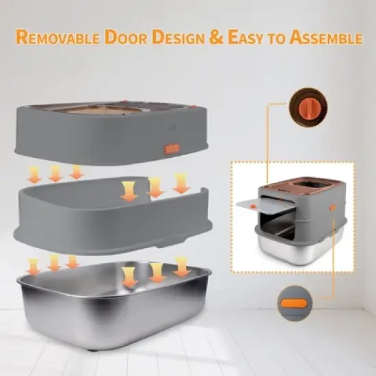 Allforpaws Cat Litter Box Top & Front Entry Hooded Cat Litter Box With Stainless Steel Base image {1}
