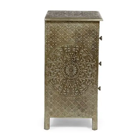 Deschutes Handcrafted Boho 3 Drawer Nightstand Silver - Christopher Knight Home image {3}
