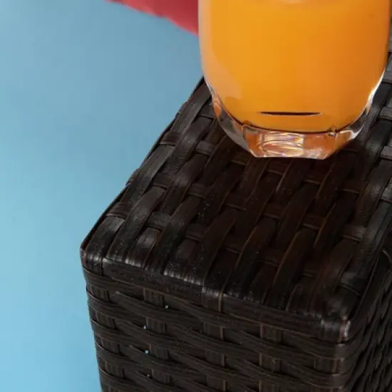 6pc Outdoor Rattan Wicker Conversation Set with Cushions - Brown/Blue - GODEER image {5}