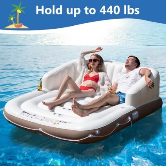 Tangkula Floating Canopy Island Inflatable Pool Float Lounge Raft w/ Retractable Canopy image {2}