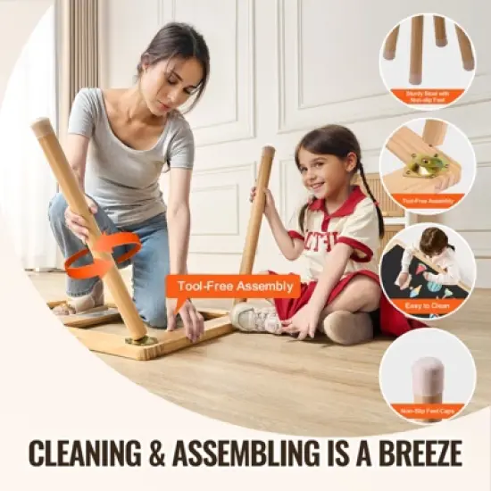 VEVOR Sensory Table and Chairs Set, Toddlers Activity Table with 2 Stools, 2 Storage Bins & Paper Roll Holder, Wooden Kids Sensory Table image {6}