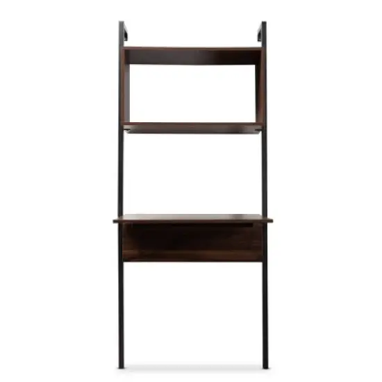 Fariat Walnut Wood and Metal Display Shelf with Desk Brown/Black - Baxton Studio image {1}