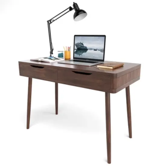 Costway Mid-Century Computer Desk Study Workstation Study Laptop Table 2 Drawers image {9}