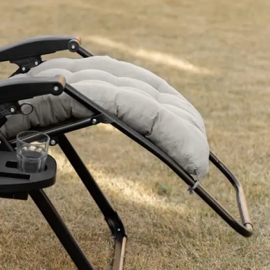 Outsunny Padded Zero Gravity Chair, Folding Recliner Chair, Patio Lounger with Cup Holder, Cushion for Outdoor, Patio, Deck, and Poolside, Gray image {5}