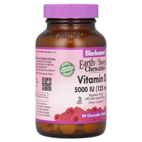 Bluebonnet Nutrition Vitamin D3, Raspberry, 5,000 IU (125 mcg), 90 Chewable Tablets image {3}