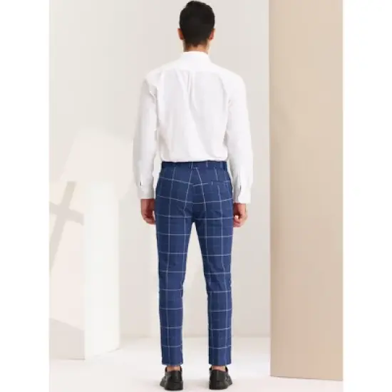Lars Amadeus Men's Dress Plaid Pants Slim Fit Stretch Flat Front Plaid Trousers image {4}