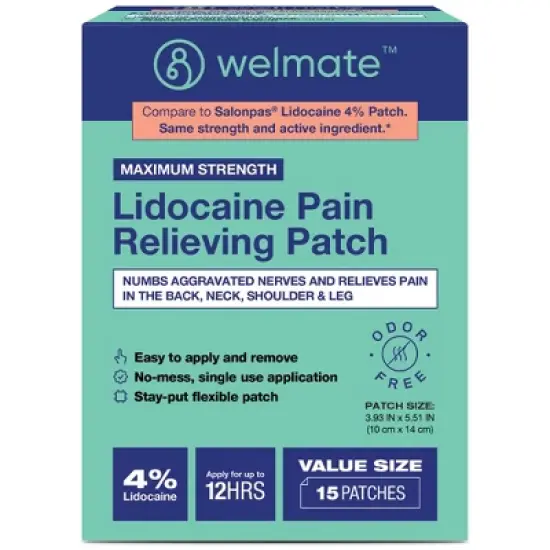 WELMATE Lidocaine 4% Maximum Strength Pain Relief Patch - 15ct image {6}