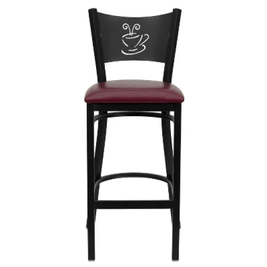 Emma and Oliver Black Coffee Back Metal Restaurant Dining Barstool image {4}