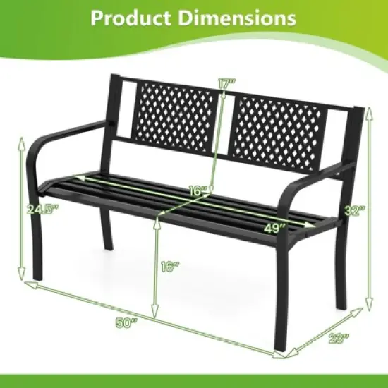 Costway Outdoor Bench 50 Inches Garden Bench with Patterned Backrest and Curved Armrests image {2}