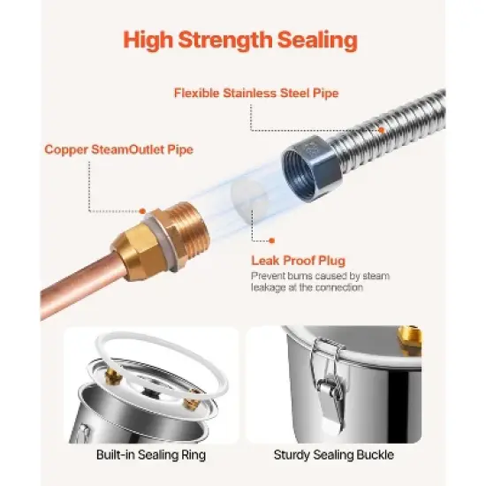 VEVOR Alcohol Still, 8 Gal / 30 L Stainless Steel Water Alcohol Distiller with Copper Coil for Fast Cooling, Dual Condenser Distiller Kit, Silver image {6}