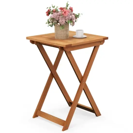 Tangkula 20" Folding Table Outdoor Hardwood Bistro Table w/ Slatted Tabletop Patio image {2}