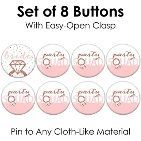 Big Dot of Happiness Bride Squad - 3 inch Rose Gold Bridal Shower or Bachelorette Party Badge - Pinback Buttons - Set of 8 image {4}